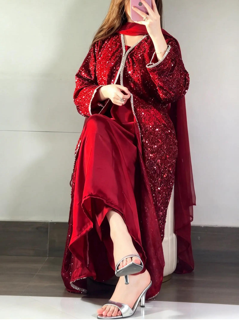 Red Sequin Jacket & Silk Trouser Set